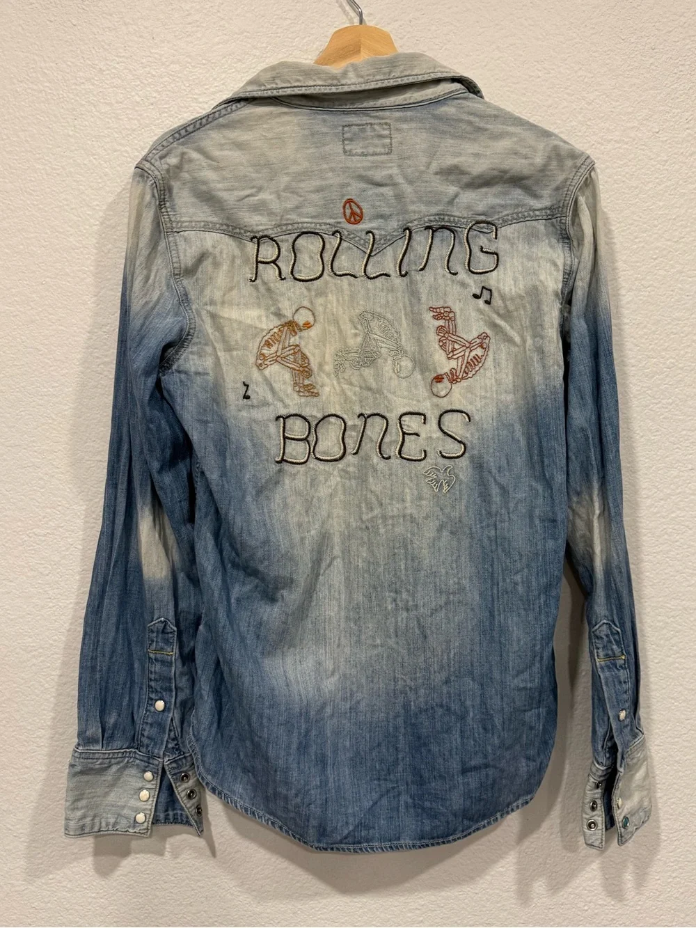 True Religion Rolling Bones Denim Chambray Button Down Long Sleeve Shirt - M